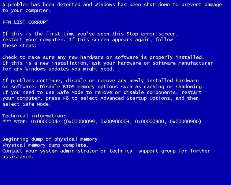 синий экран смерти выключение компьютера